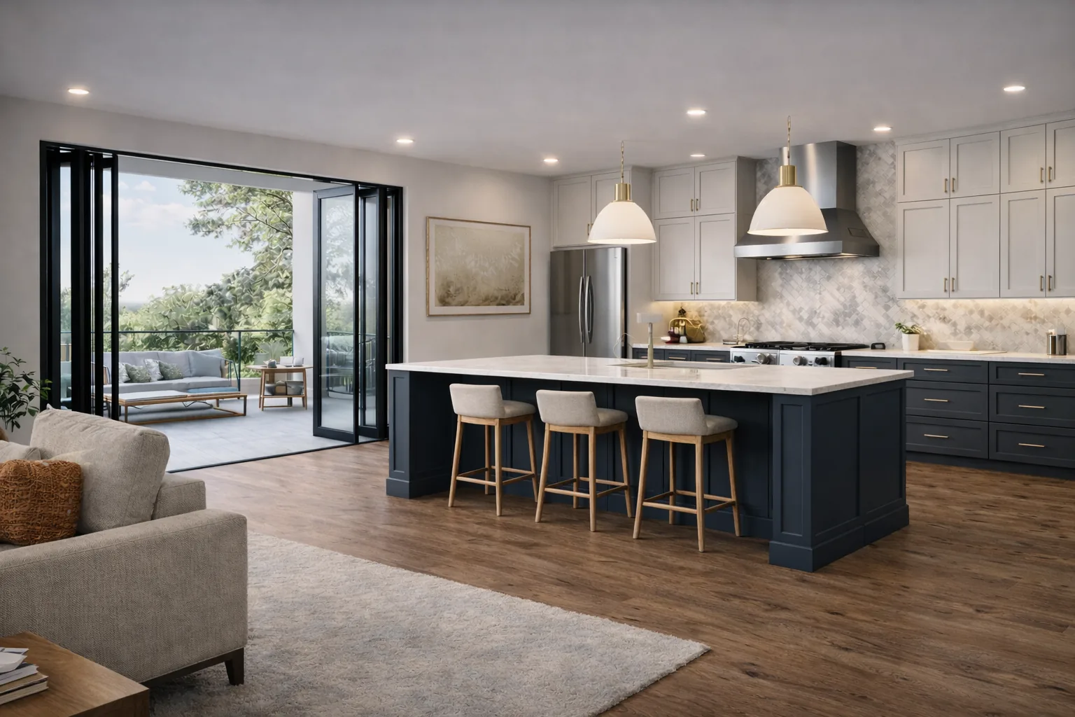 Kitchen with accordion door opening to outdoor space at The Breakaway Oxford