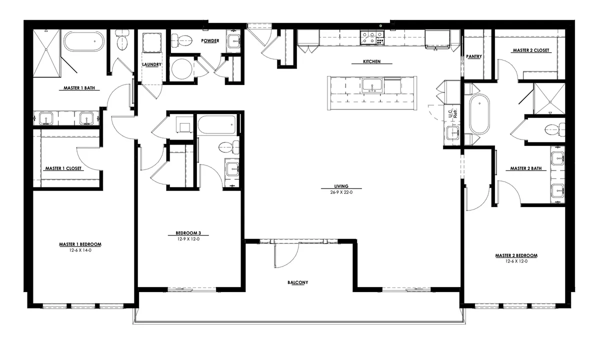 Floor plan for center units 202 and 302 at The Breakaway Oxford