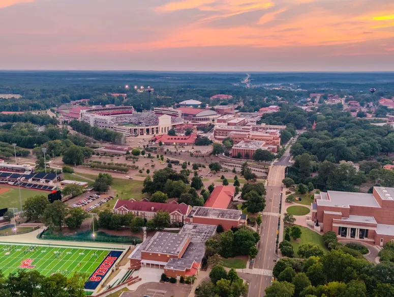 Aerial view of the University of Mississippi campus